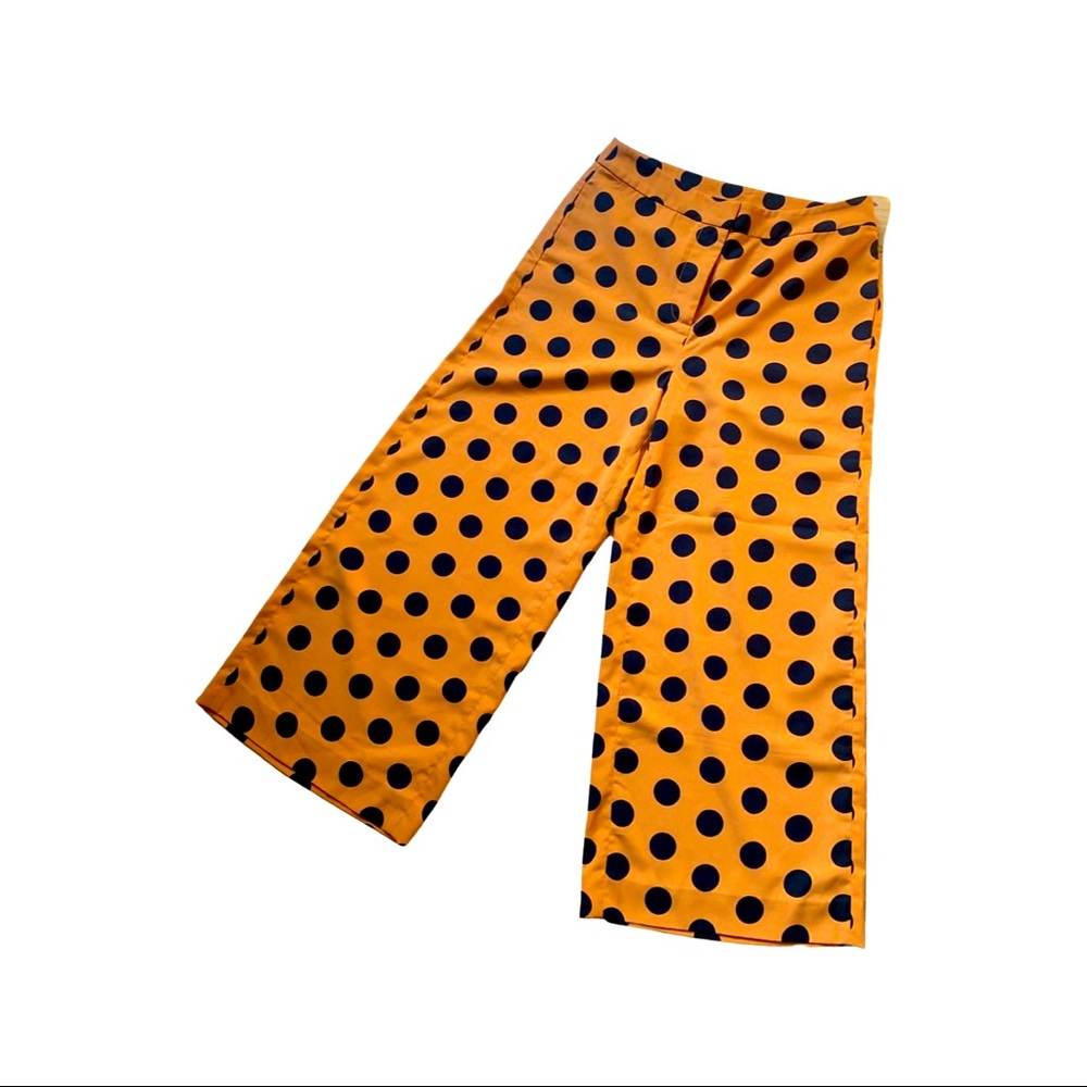 😍 super cool polka dot wide leg pants in orange and black size medium